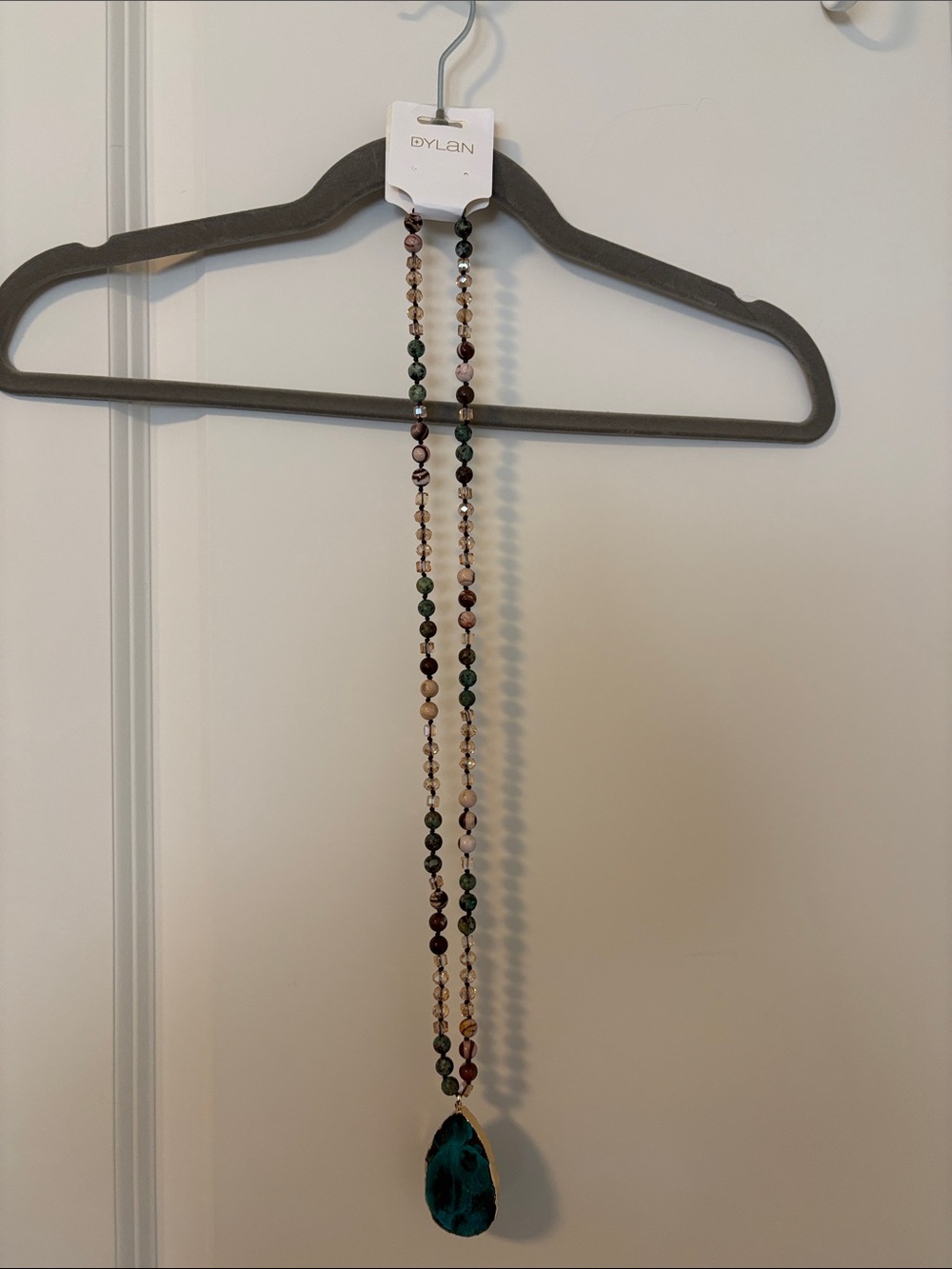 Dylan Multicolor Beaded Necklace with Teal Pendant